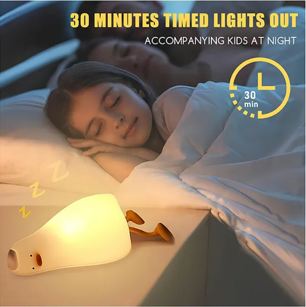 Cute Duck Silicone Night Light Squishy LED Animal Night Light Silicone Dimmable Timed Bedside Lamp Kawaii Light Up USB Rechargeable Lying Flat Duck Touch Light Night Lamp - Multicolor