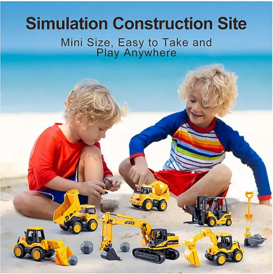 Little Engineer Mini Construction Truck with Dumper Hydraulic Excavator Bulldozer 6 Pieces - Multicolor