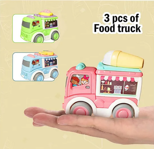 Pull-Back Food Trucks Toys for Kids | Colorful Mini Street Food Van Toy Set for Kids | Fun Entertainment Kids Toys Pack of 3 - Multicolor