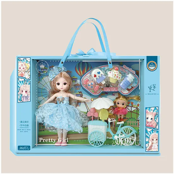 Missy & Sissy Pretend Character Playset Doll Toys For Kids With Ice Cream Buggy and 4 Desserts Gift Set Role Play Toy For Girls - Multicolor - Height 52 cm
