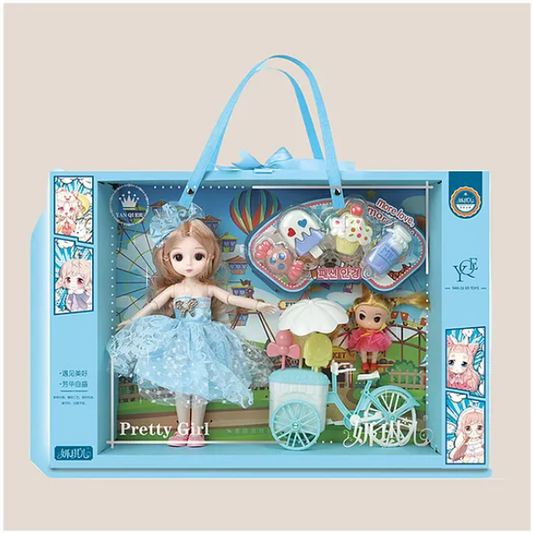 Missy & Sissy Pretend Character Playset Doll Toys For Kids With Ice Cream Buggy and 4 Desserts Gift Set Role Play Toy For Girls - Multicolor - Height 52 cm