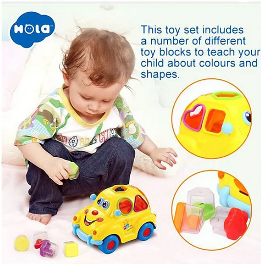 Electronic Toy Car With Music & Light And Puzzle Sorters - Multicolour