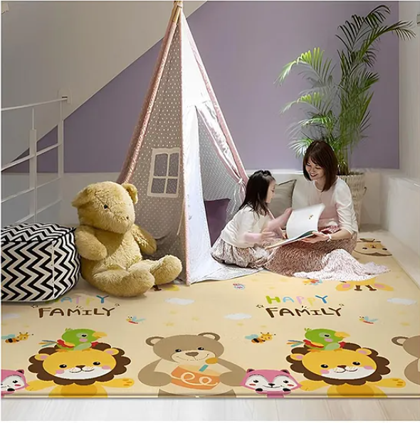 Cute Baby Happy Family Theme Double Sided Water Proof Extra Large Fordable Foam Baby Play Mat Folding Mat