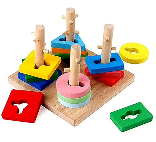 Preschool Geometric Wooden Shape Sorter Toy - Multicolour