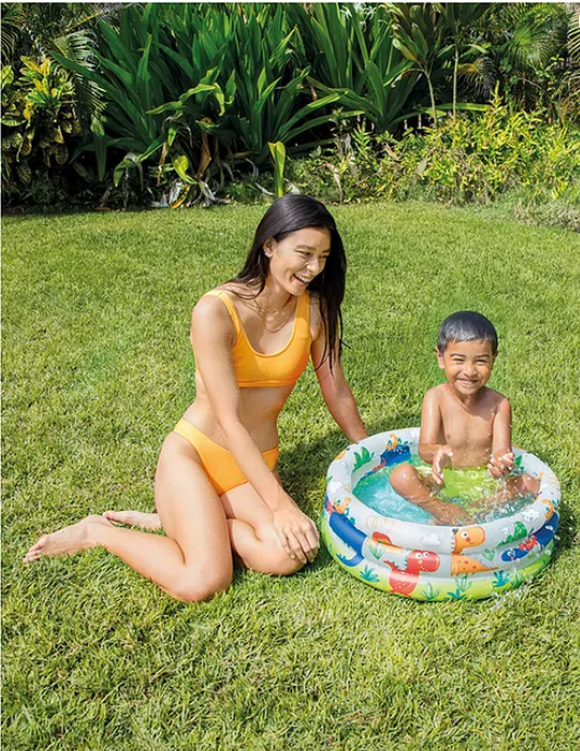 Dino Buddies 3-Ring Inflatable Kiddie Pool Float Intex Baby Swimming Pool And Beach Pool Multicolor