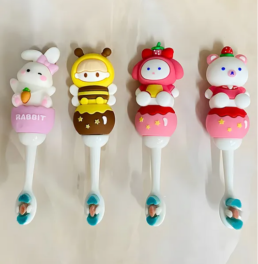 Toothbrush For Baby And Kids Cute Kawaii Cartoon Design Colorful Soft Toothbrush For Babies And Kids Extra Microfiber Soft Bristles With Silicone Grip And Spilt Bristle - (Pack of 1 Color And Design May Vary)