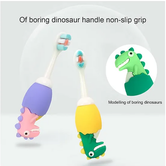Cute Dino Design Soft Toothbrush For Babies And Kids Extra Microfiber Soft Bristles With Silicone Grip