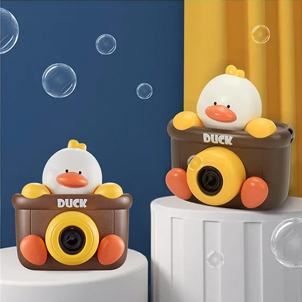 Cute Cartoon Animal Duck Bubble Camera for Kids Bubble Machine with Bubble Refill Bottle, Realistic Shutter Light and Sound Effect - Multicolor
