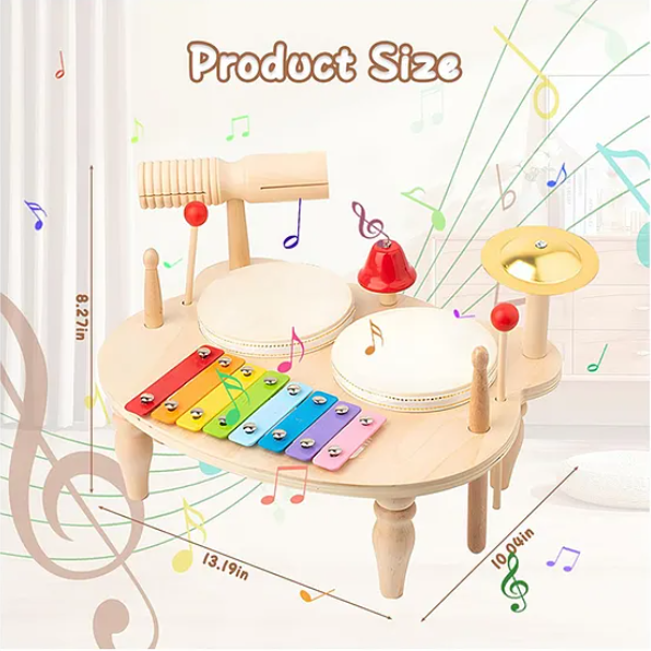 Wooden Drums Xylophone Cymbal And Bells Multi Instrument