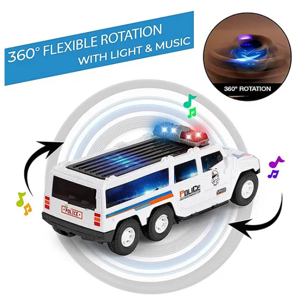 Police Car Toy for Kids with Light & Sound 360 Degree Rotating Bump and Go Action SUV Police Car with Siren and Light - (PACK OF 1)