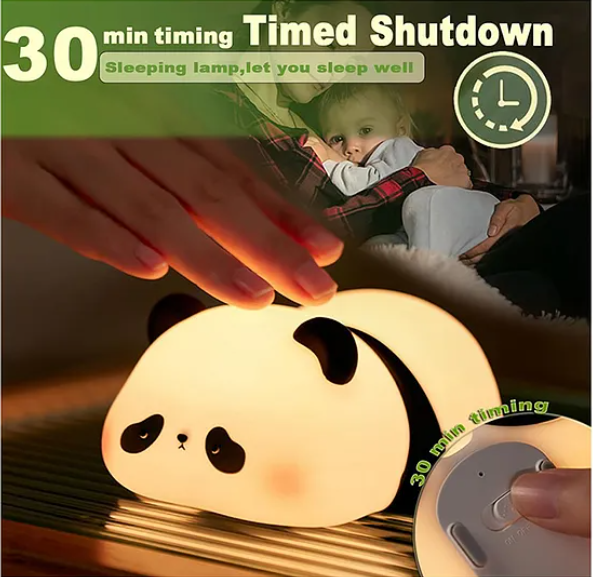 Cute Panda Silicone Night Light Squishy LED Animal Night Light Silicone Dimmable Timed Bedside Lamp Kawaii Light Up USB Rechargeable Panda Touch Light Night Lamp Multicolor