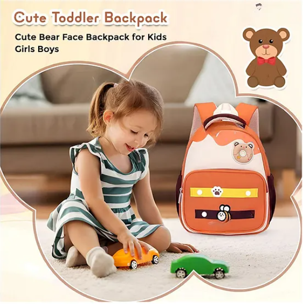 Cute Bee And Bear Backpack For Kids With Adjustable Straps Premium Design Bag For Kids Best For School Picnic Holidays - Height 12 Inches