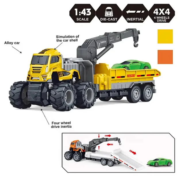 1:43 Scale Alloy Die-cast Friction Powered Transport Car Trailer Truck Toys For Kids 4x4 Wheel Drive Road Truck (Pack of 1 Color May Vary)