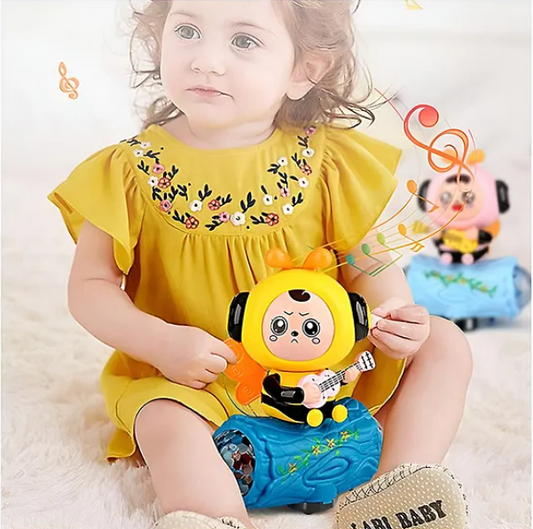Musical Cute Face Change Little Bee Toys With 360 Degree Rotating Universal Wheel Lights And Music Kids Toys Color May Vary