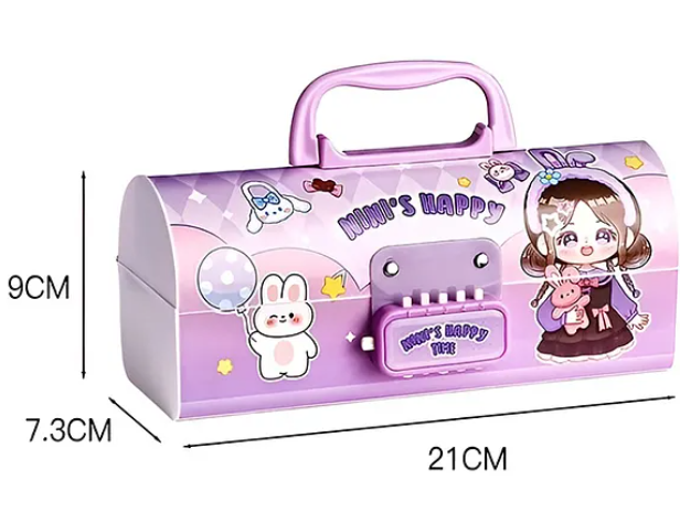 Ninis Happy Time Pencil Case For Kids With Password Lock Multi-layer Pencil Box For Kids - Multicolor
