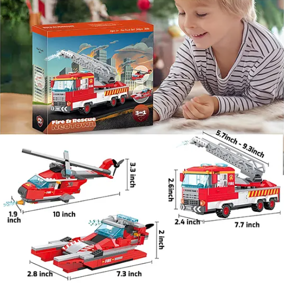 Building Blocks 3 In 1 Fire Truck Bricks Blocks Toys For Kids Fun And Educational Toys For Kids Fire And Rescue Truck Blocks 249 Pcs Multicolor