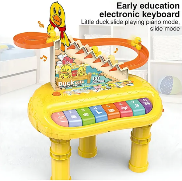 Musical Toys 2 In 1 Cute Duck Climbing Stairs With Piano Lights And Music Toys For Kids Musical Duck Track Slide and Climb Stairs Toys With 3 Ducks - Multicolor
