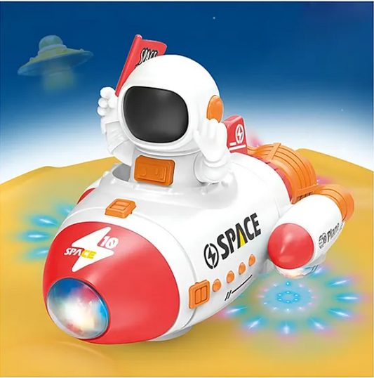 Musical Space Rocket Car Toy With 360 Degree Rotating Wheels Lights And Music