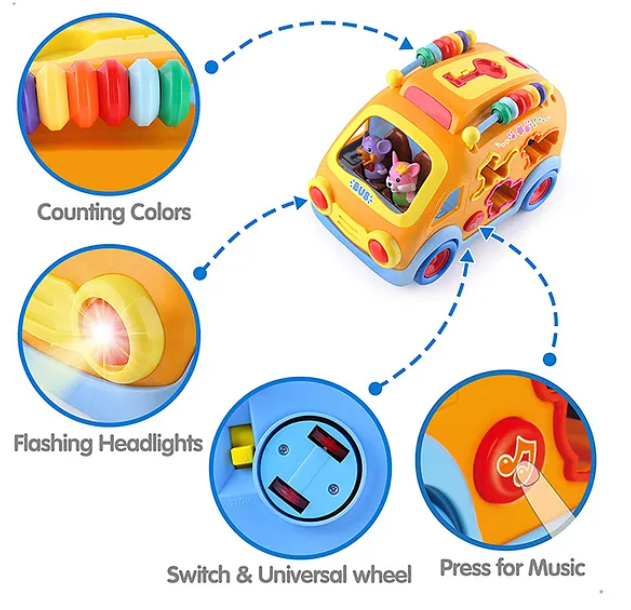Multi Activity School Bus with Light & Music - Multicolor