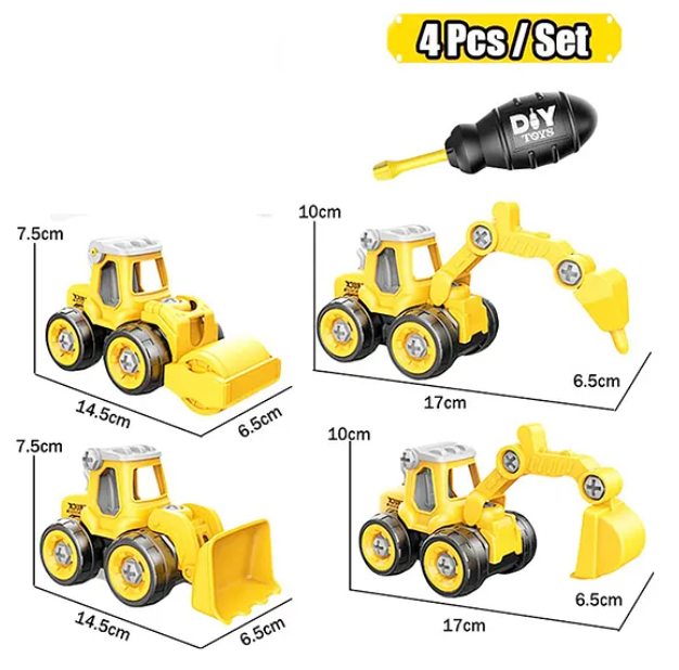 DIY Removable & Assembly Construction Vehicle Truck Toys For Kids With Screw Driver 4 Pieces (Pack of 1 Color May Vary)