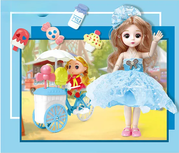 Missy & Sissy Pretend Character Playset Doll Toys For Kids With Ice Cream Buggy and 4 Desserts Gift Set Role Play Toy For Girls - Multicolor - Height 52 cm