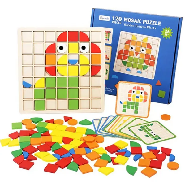 Cartoon Wooden Creative Jigsaw Puzzles Shape Matching Game Wooden Kids Educational Toy CPC CE 120 Pieces Mosaic Puzzles Multicolor