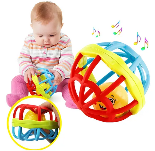 Ball And Dumbbell Rattle Teething Toy Set For New Born Babies Rattle Baby Toy Colorful Non-Toxic Rattle Bell Cartoon Toy Educational Toy For Baby Learning Toy For Kids Toddlers And New Born Babies (Pack of 2 Design And Color May Vary)