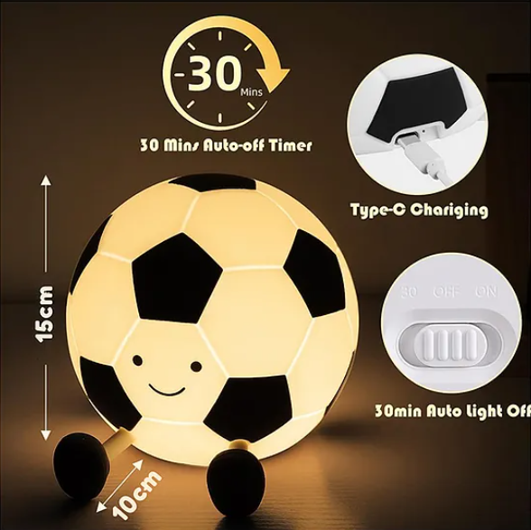 Football Night Light Lamp Super Cute Silicone Night Lamps Squishy LED Football Design Night Light For Kids And Adults Silicone Dimmable Timed Bedside Lamp USB Rechargeable Touch Light Night Lamp Multicolor