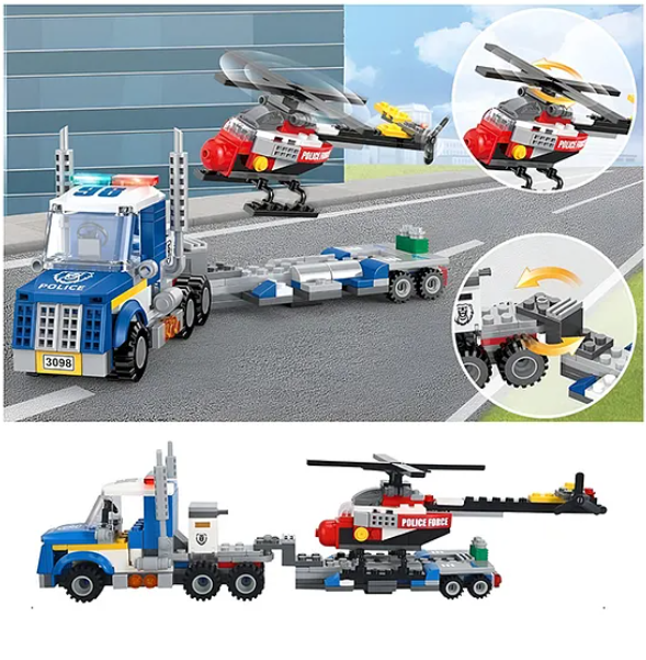 Building Blocks 3 in 1 City Police Bricks Block Set With Detailed Guidebook Learning And Educational Toy Police Car Transporter Building Toys Police Truck With Trailer And Rescue Helicopter Play Fun And Educational Toys 249 Pcs Multicolor