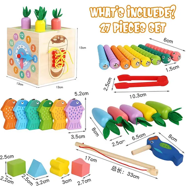 Wooden Shape Matching Stacking And Sorting Treasure Box