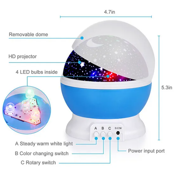 Star Master Rotating 360 Degree Moon Night Light Lamp Projector - Colour May Vary