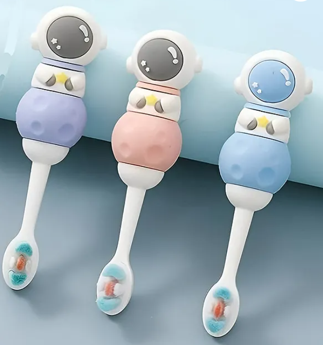 Toothbrush For Baby And Kids Cute Space Astronaut Design Soft Extra Microfiber Soft Bristles Unisex Super Soft Manual Finger Toothbrush - (Pack of 3 Color And Design May Vary)