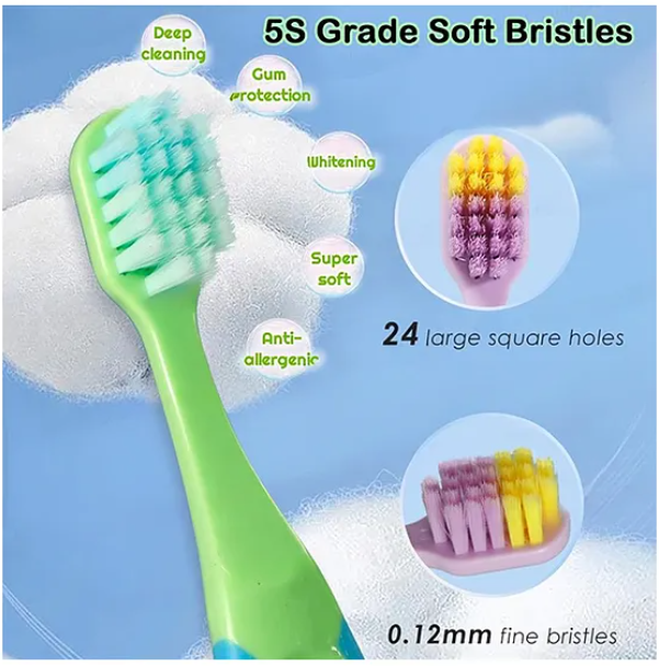 Kids Toothbrush Cute Pbt Soft Bristles Toothbrush Manual Toothbrush for Kids Colorful Ultrasoft Kids Toothbrush Pack of 3 - Multicolor