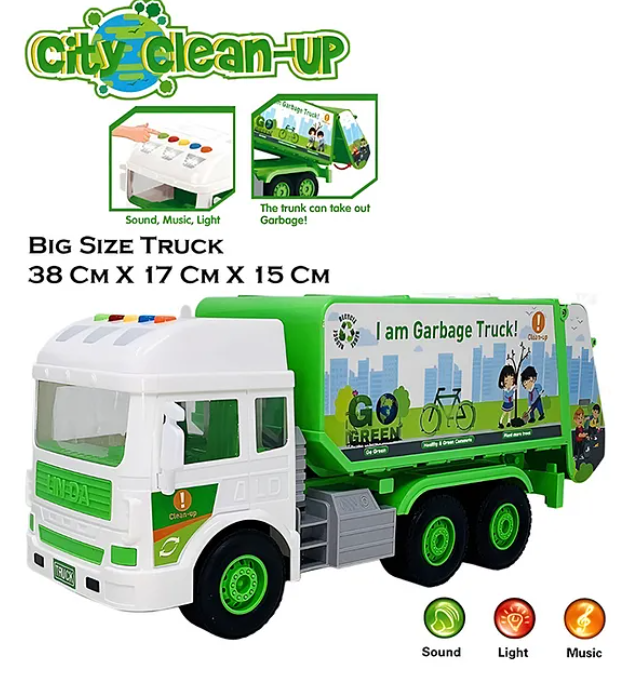 Friction Powered Garbage Truck Lights And Music City Service Drive Road Super Truck Vehicle Car Toy For Kids - (Color May Vary)