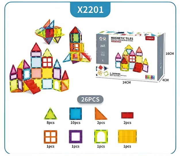 Magnetic Blocks Set 3D DIY Clear Magnetic Building Block Tiles For Kids Magnetic Construction Blocks Magnetic Tiles Toys For Kids Toddler Educational Toys 26 Pieces - Multicolor