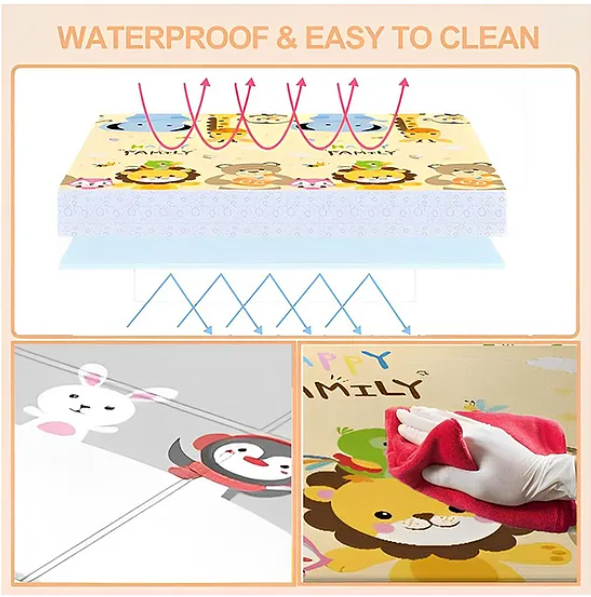 Cute Baby Happy Family Theme Double Sided Water Proof Extra Large Fordable Foam Baby Play Mat Folding Mat