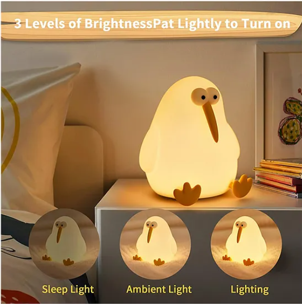 Cute Night Light For Kids Cute Kiwi Bird Silicon Night Light Super Cute Silicone Night Lamps Squishy LED Animal Night Light Silicone Dimmable Timed Bedside Lamp 3 Lighting Modes, USB Rechargeable Touch Light Night Lamp - Multicolor