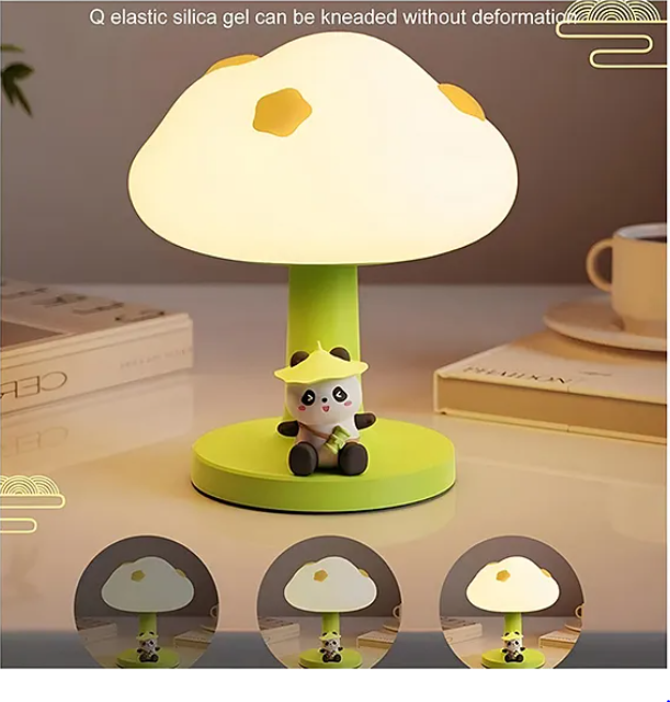 PoPo Panda Soft Silicone Bedside Table Lamp LED Animal Night Light Kawaii Light Up USB Rechargeable Panda Touch Light - Multicolor