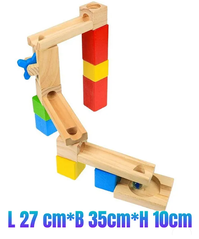 42-Piece Wooden Marble Run Block Set for Kids Fun Entertainment Educational Marble Building Blocks Toys For Kids - Multicolor
