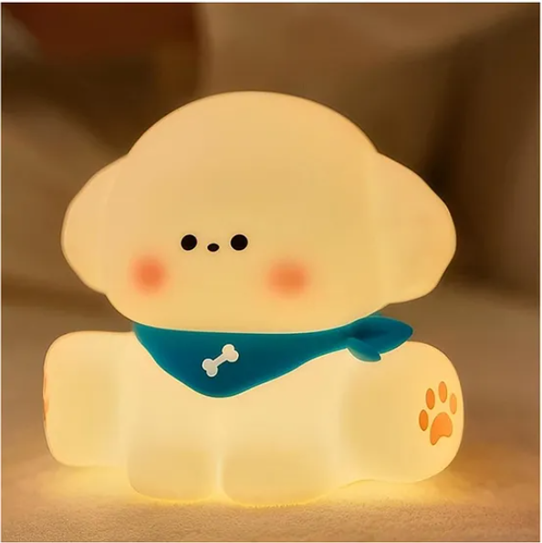 Cute Puppy Night Light Squishy Silicone LED Animal Night Warm Light Three Dimming Mode With Large Capacity Battery Timed - Multicolor