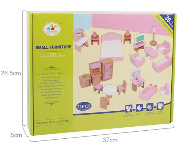 Small Wooden Furniture Set Toy For Kids - Pink