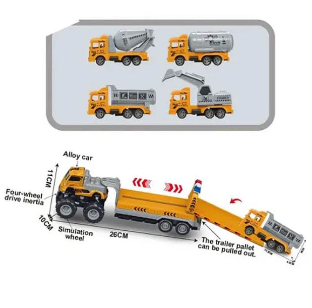 1:43 Scale Alloy Die-cast Friction Powered Construction Engineering Truck 4x4 Wheel  - (Pack of 1 - Design And Color May Vary)