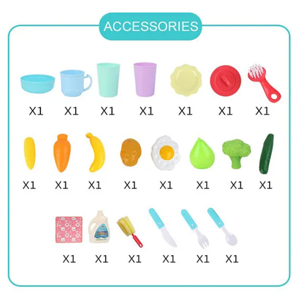 Kitchen Play Set With Automatic Water Cycle System Pretend Play Kitchen Play Sink Toys Set of 25 Pieces-Pink
