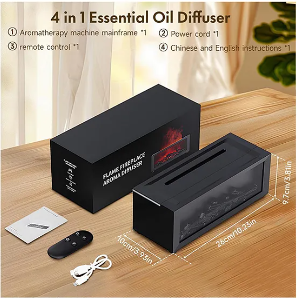 Aroma Diffuser for Home with Fireplace Flame Effect, 150ml Mist, 7 Color Lights, Timer & Remote Control Color May Vary