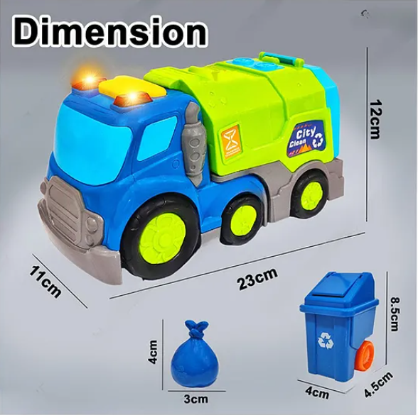 Friction Powered Garbage Truck Toys For Kids With Opening Doors, Light & Music Model Collection Fun Educational Learning Kids Toys Multicolor