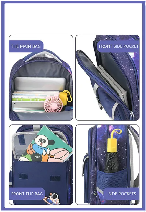 Space Design High Quality Durable Fabric Casual Multipurpose Backpack Blue- Height 16 Inches