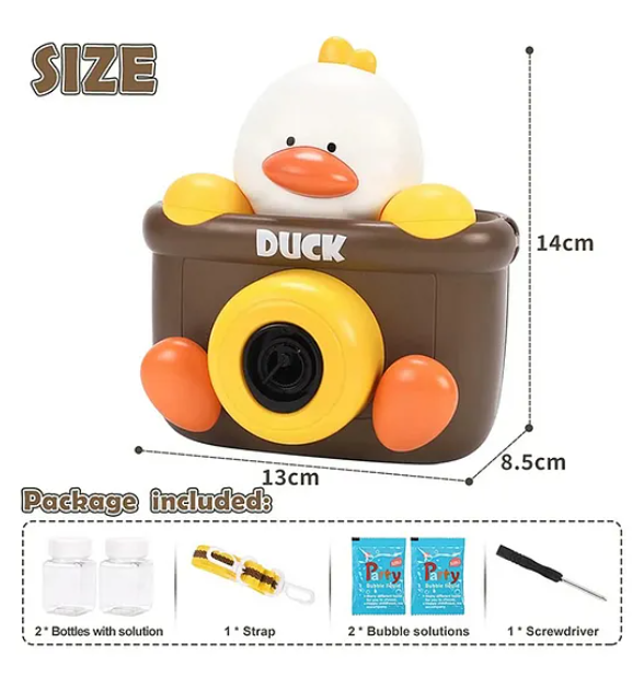 Cute Cartoon Animal Duck Bubble Camera for Kids Bubble Machine with Bubble Refill Bottle, Realistic Shutter Light and Sound Effect - Multicolor