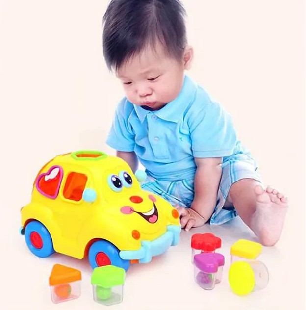 Electronic Toy Car With Music & Light And Puzzle Sorters - Multicolour