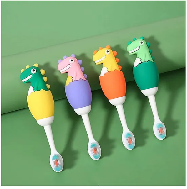 Cute Dino Design Soft Toothbrush For Babies And Kids Extra Microfiber Soft Bristles With Silicone Grip