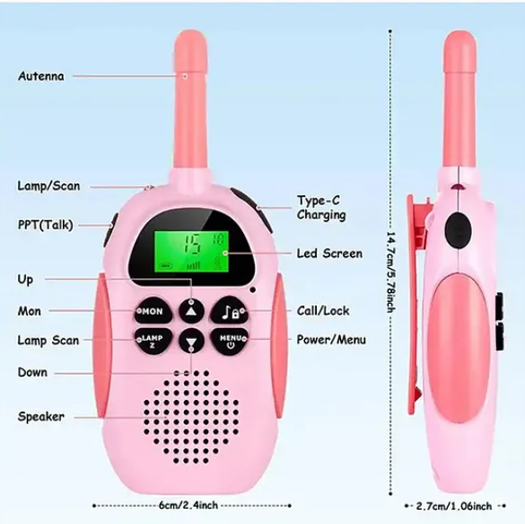 Handheld Two Ways Radio Children Walkie Talkie Rechargeable Long Range Built-in Flashlight Toy, Kids Walkie Talkie Color May Vary